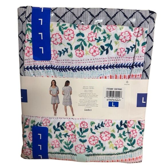 Jane & Bleecker Women's 2-Pack Henley Sleepshirt Dress Set Navy Multi Large NWT - Picture 3 of 5